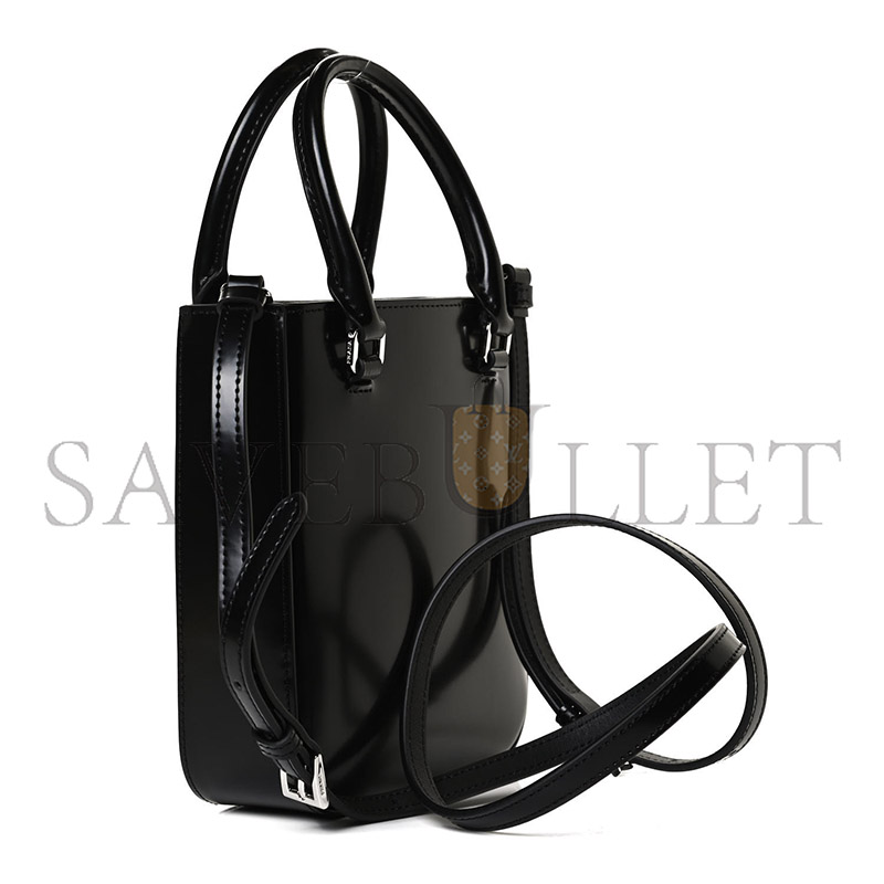 PRADA SPAZZOLATO METAL TRIANGLE LOGO SMALL DOUBLE HANDLE CROSSBODY TOTE BLACK 1BA331 (17.5*15*5cm)